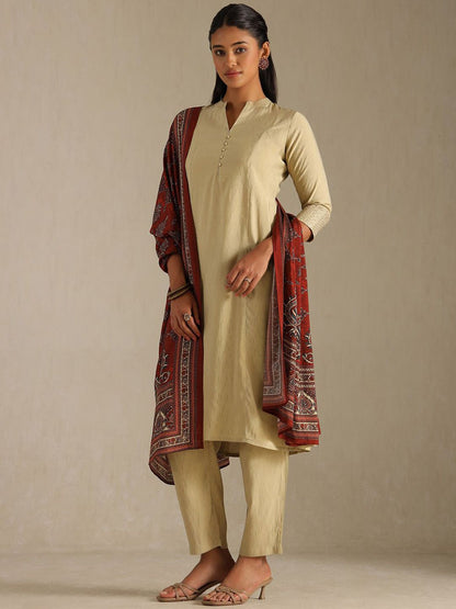 Dhiyona SO Women's Women Ethnic Motifs Solid A-Line Kurta with Trousers & Dupatta