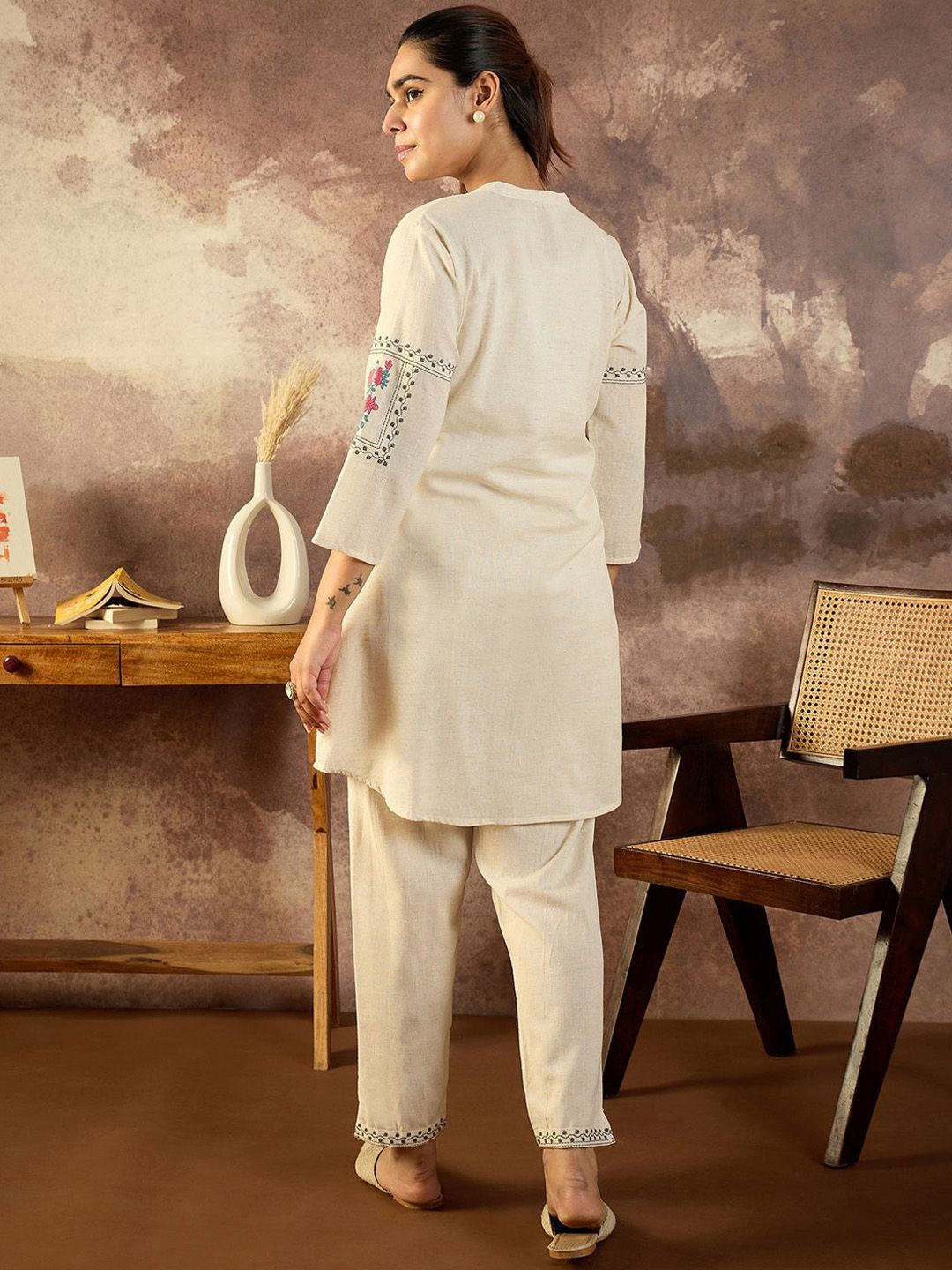 Women Ethnic Motifs Embroidered Pure Cotton Regular A-Line Kurta with Trousers