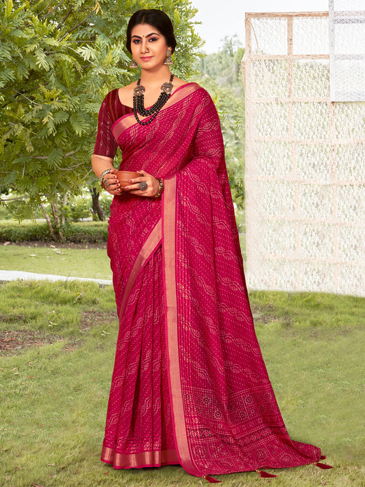 Women's Cotton Blend Pink Printed Designer Saree With Blouse Piece