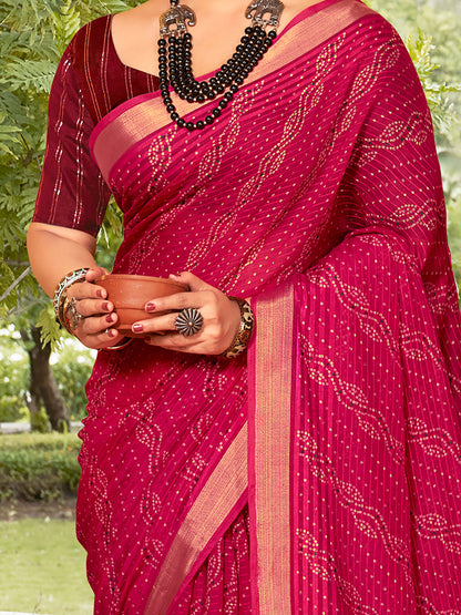Women's Cotton Blend Pink Printed Designer Saree With Blouse Piece