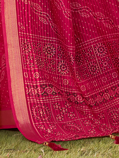 Women's Cotton Blend Pink Printed Designer Saree With Blouse Piece