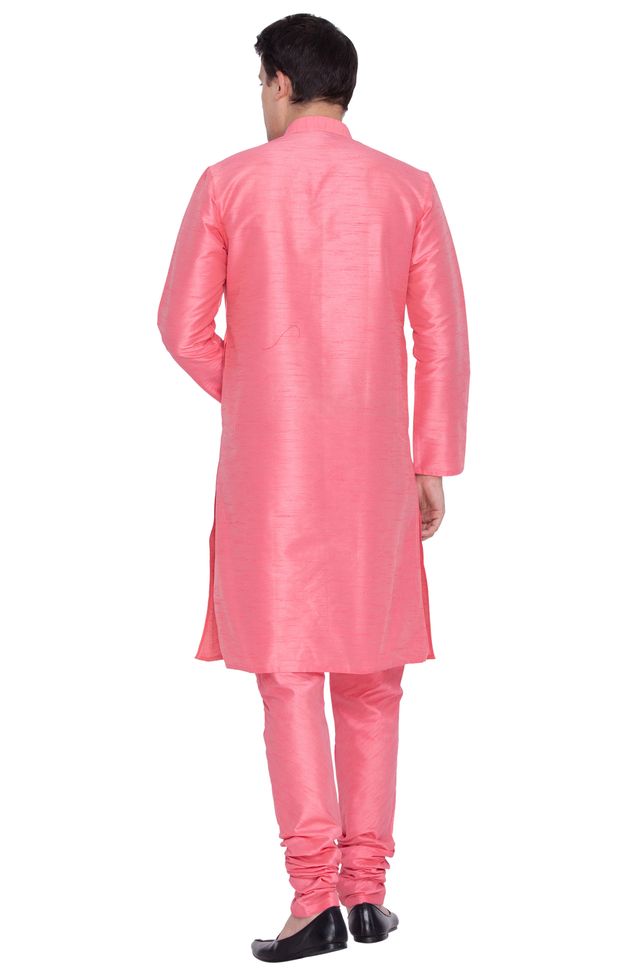 Men's Pink Silk Blend Straight Kurta Pyjama Set