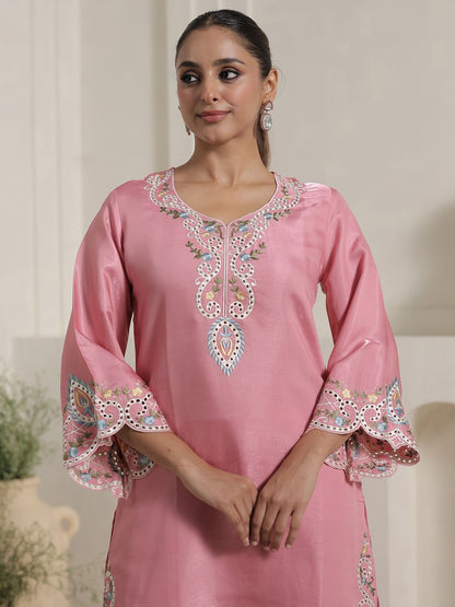 Women Floral Embroidered Regular Thread Work Kurta with Palazzos