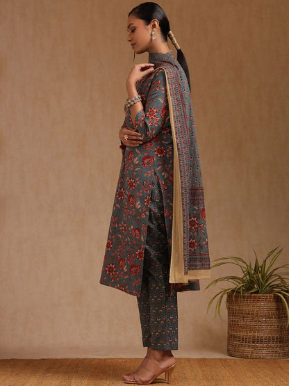 Dhiyona SO Women's Women Floral Printed Kurta With Trousers & With Dupatta