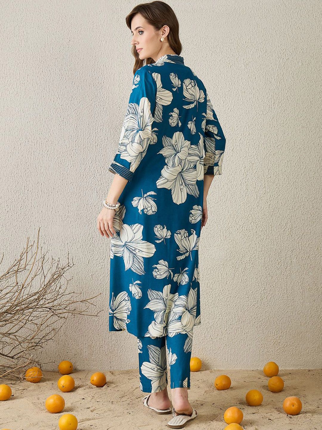 Dhiyona IE Floral Printed Square Neck Tunic With Trousers