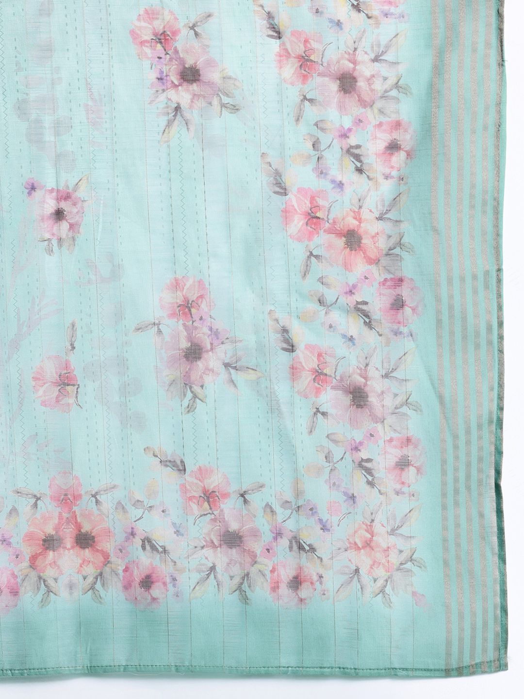 Plus Size Floral Print Regular Thread Work Kurta with Palazzos & Dupatta