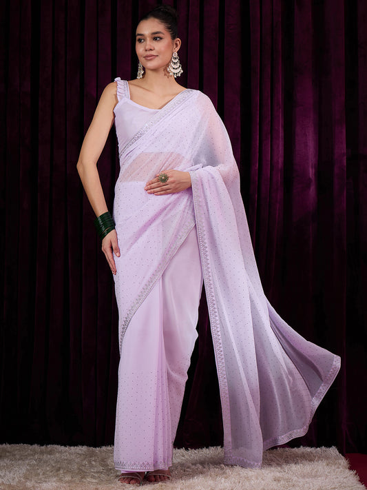 Women's Georgette Mauve Embellished Designer Saree With Blouse Piece