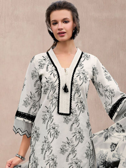 Women Floral Printed Regular Pure Cotton Kurta with Trousers & With Dupatta