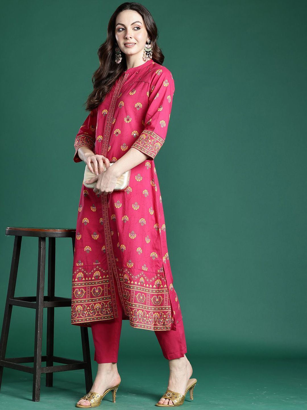 Dhiyona IE Printed Pure Cotton Straight Tunic & Trousers Co-Ord Set