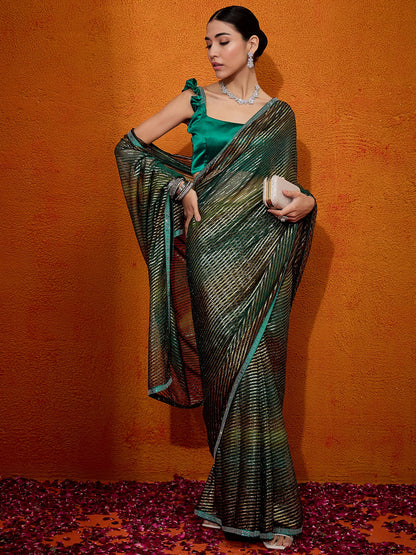 Women's Georgette Teal green Embellished Designer Saree With Blouse Piece