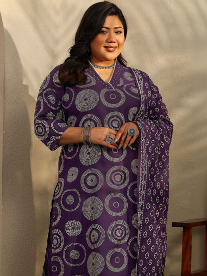 Dhiyona Women's Plus Size Ethnic Motifs Printed Kurta with Palazzos & Dupatta
