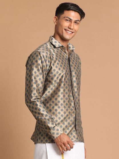 Men's Brown Viscose Blend Straight Ethnic Shirt
