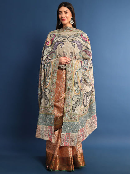 Dhiyona PA Ethnic Motifs Embroidered Woollen Shawl