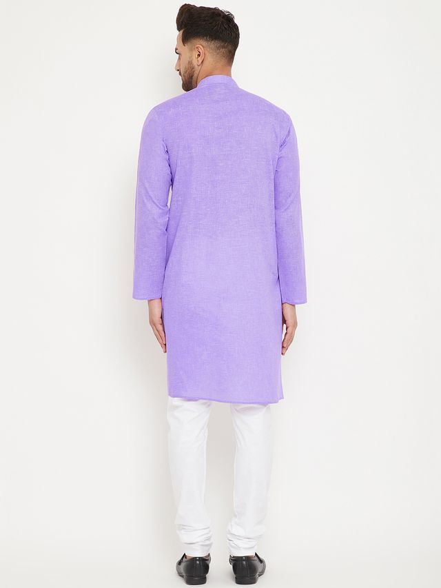 Men's Purple Cotton Blend Straight Kurta Pyjama Set
