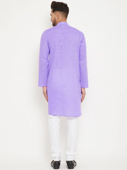 Men's Purple Cotton Blend Straight Kurta Pyjama Set