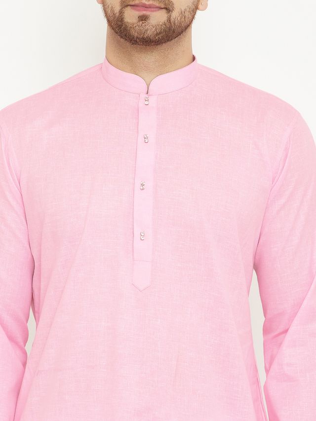 Men's Pink Cotton Blend Straight Kurta Pyjama Set