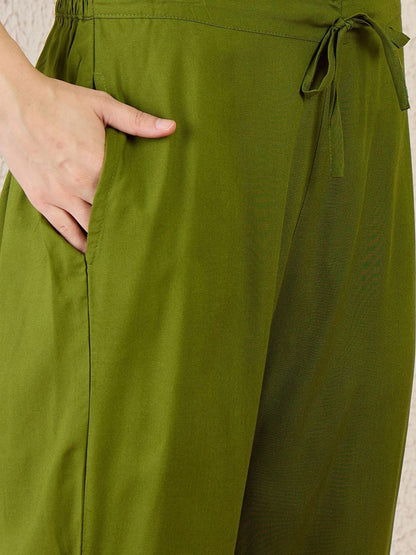 Dhiyona IE Embroidered V-Neck Straight Tunic & Trousers Co-Ords