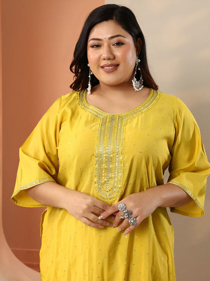 Dhiyona Women's Plus Size Ethnic Motifs Embroidered Kurta with Patiala & Dupatta