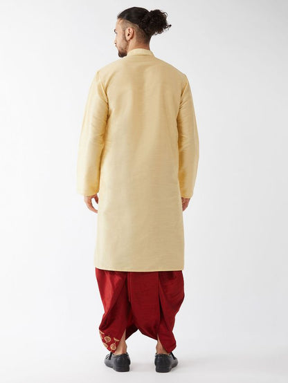 Men's Gold Silk Blend Straight Kurta and Dhoti Set