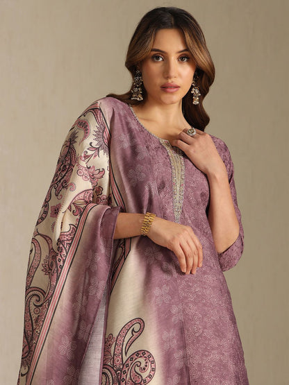 Dhiyona SO Women's Women Round Neck Printed Zardozi Kurta & Trousers With Dupatta