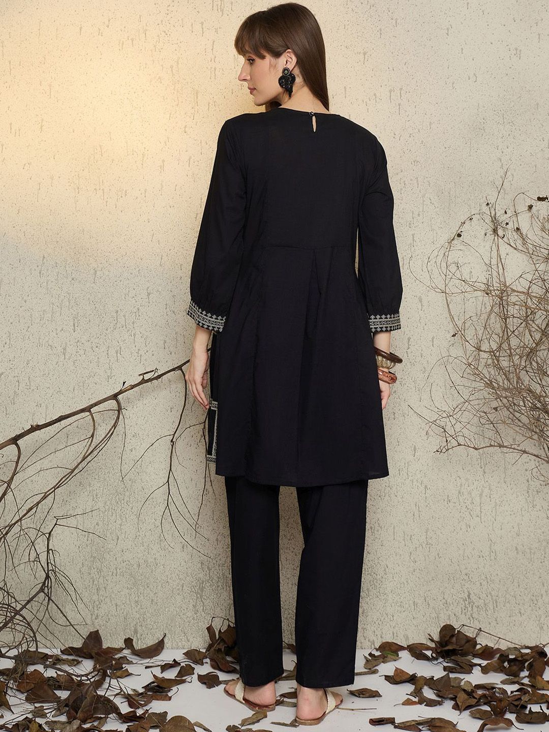 Women Ethnic Motifs Embroidered Pure Cotton A-Line Kurta with Pyjama