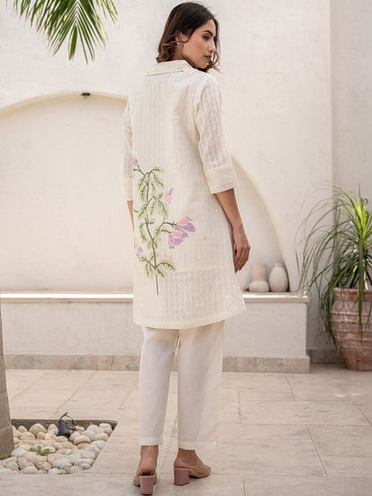 Women Floral Printed Regular Pure Cotton Kurti with Trousers