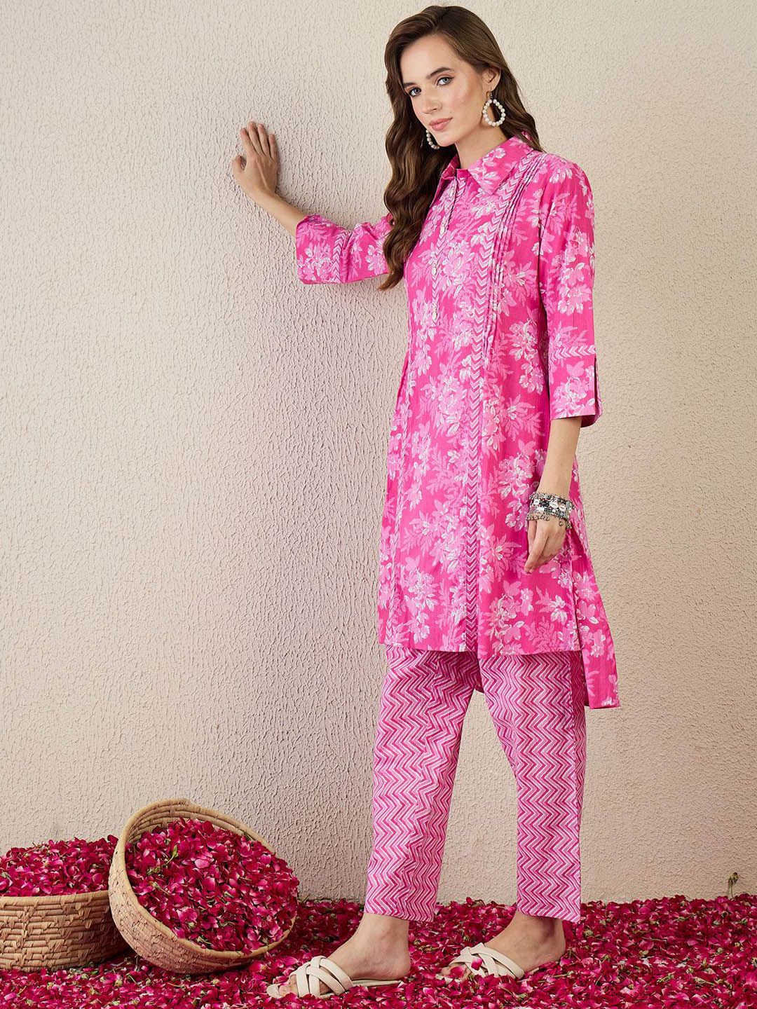 Dhiyona IE Printed Pure Cotton A-Line Tunic With Trousers Co-Ords