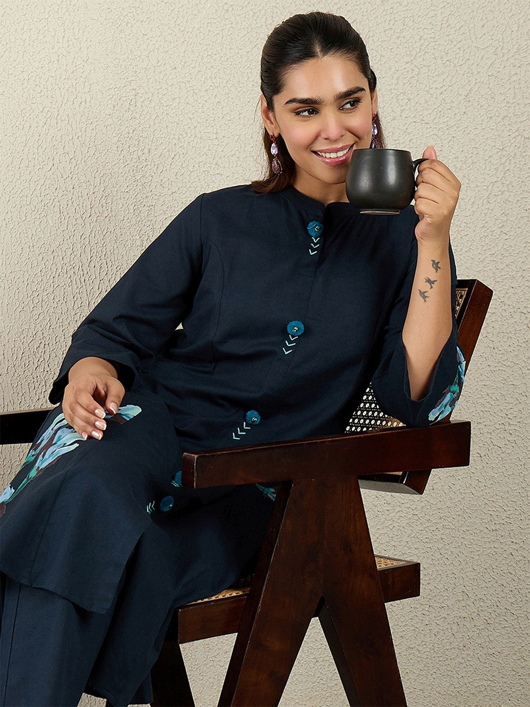Dhiyona IE Printed Pure Cotton Straight Tunic With Trousers Co-Ords