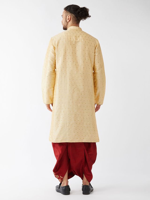 Men's Beige Silk Blend Straight Kurta and Dhoti Set
