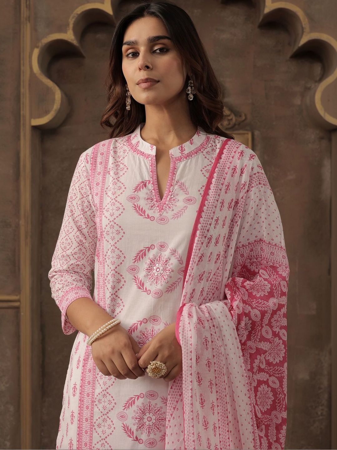Women Ethnic Motifs Printed Regular Pure Cotton Kurta with Trousers & With Dupatta