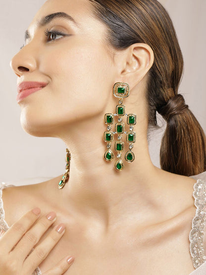Dhiyona RJ Women's 22K Gold-Plated Emerald Gemstone Studded Chandelier Drop Earrings
