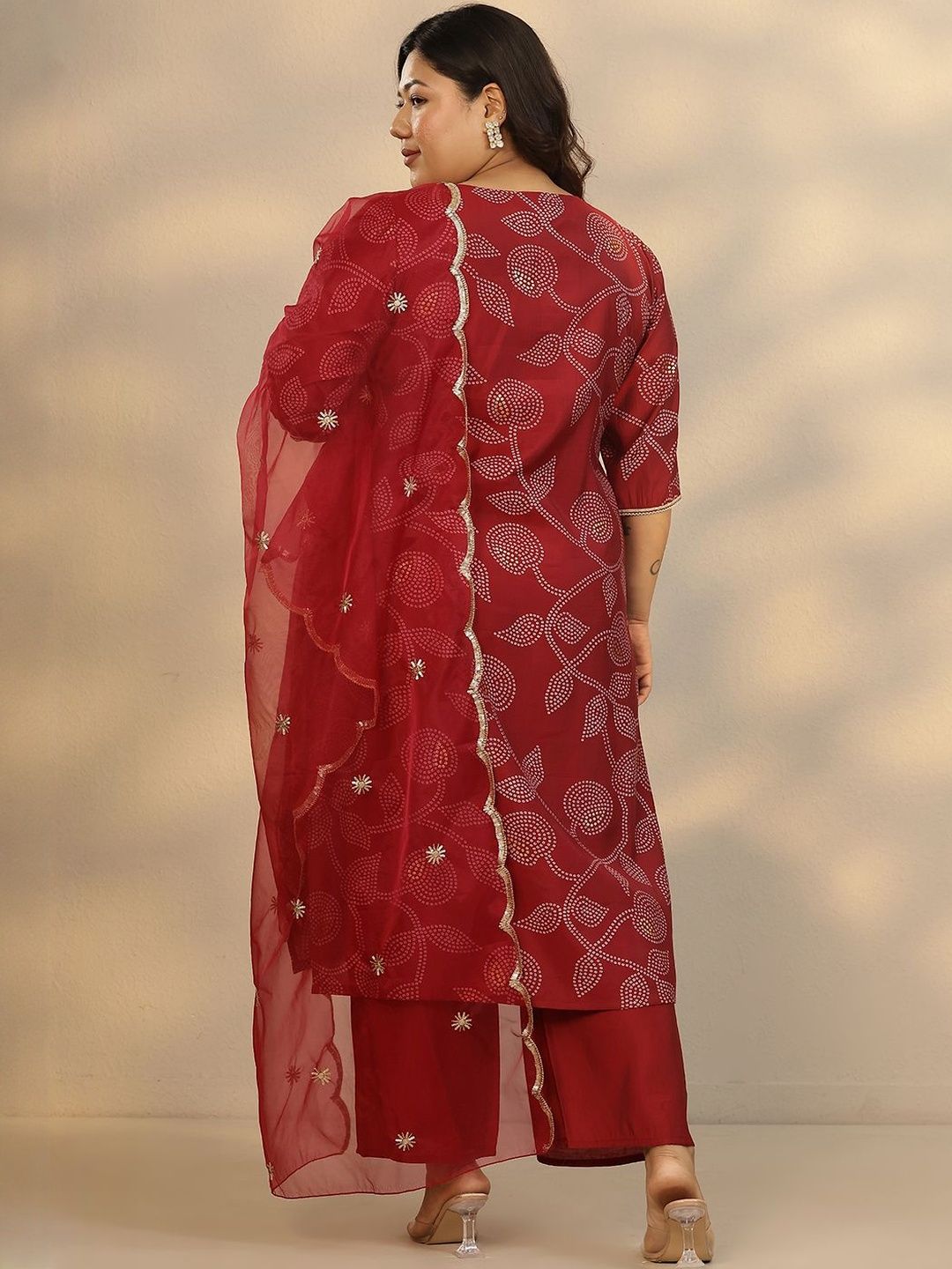 Dhiyona Women's Plus Size Ethnic Motifs Printed Straight Kurta With Palazzos & Dupatta