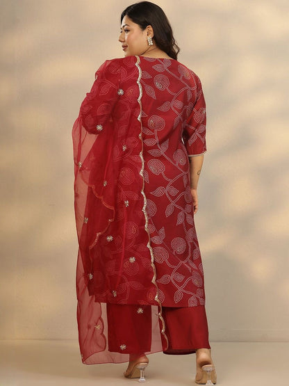 Dhiyona Women's Plus Size Ethnic Motifs Printed Straight Kurta With Palazzos & Dupatta