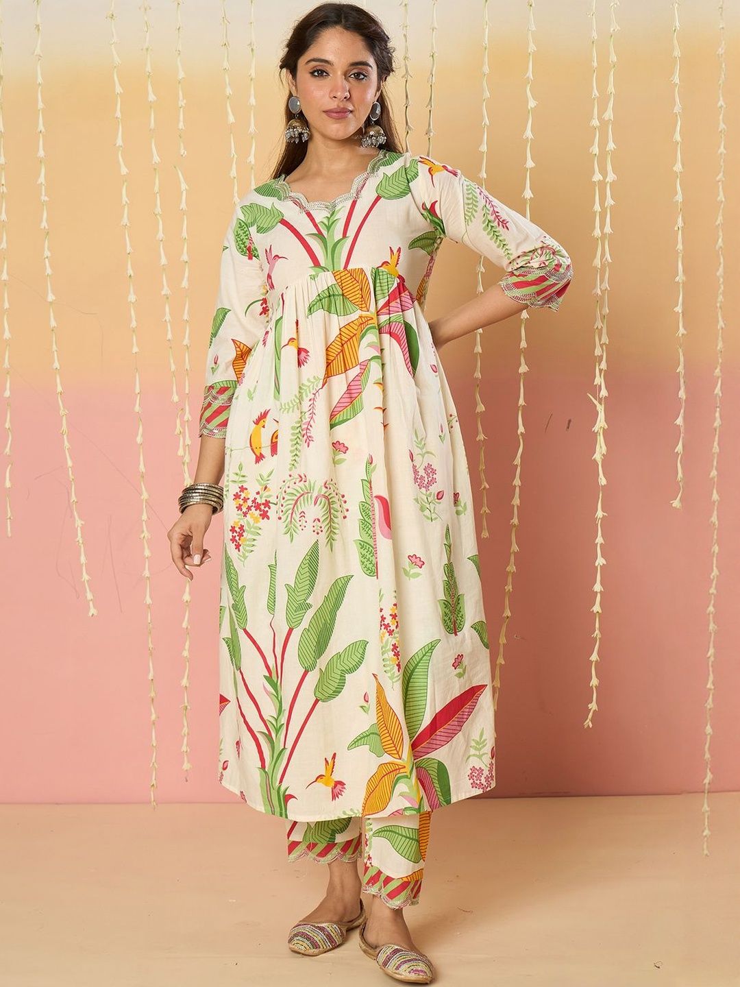 Women Ethnic Motifs Printed Panelled Pure Cotton Kurta with Trousers & Dupatta