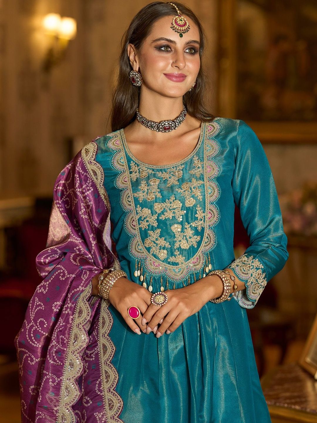 Women Ethnic Motifs Embroidered Regular A-Line Kurta with Trousers & Dupatta