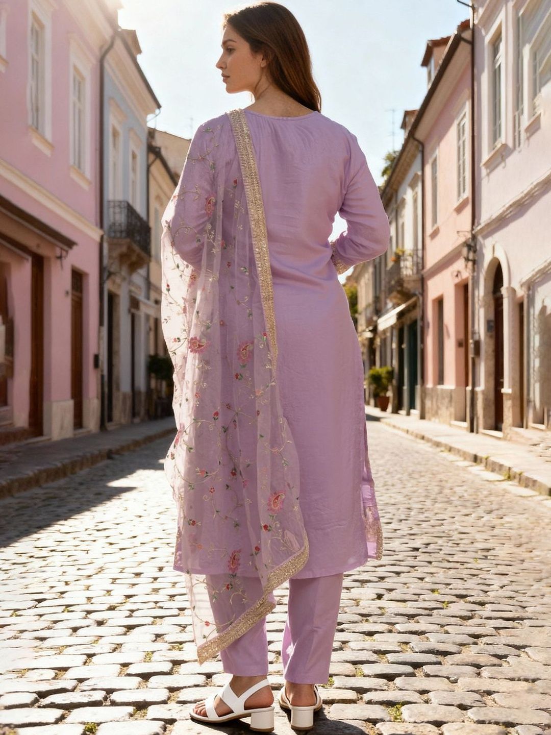 Women Regular Kurta with Trousers & With Dupatta