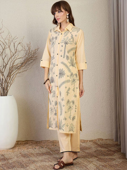 Women Floral Printed Regular Pure Cotton Kurta with Trousers