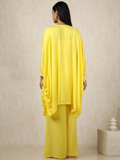 Dhiyona SO Women's Striped Yoke Design Sequinned Round Neck Kaftan Pure Cotton Kurta With Palazzos