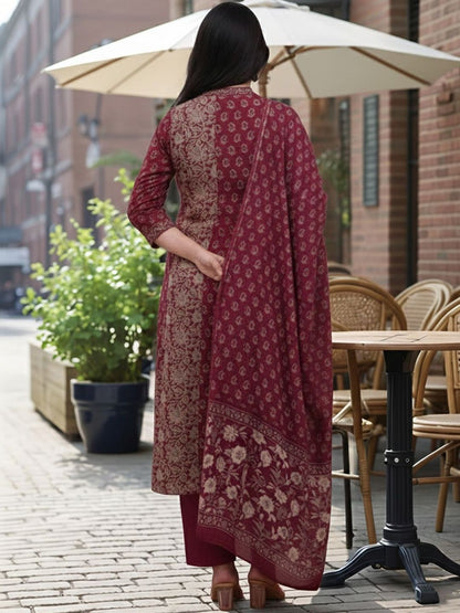 Dhiyona KL Women Ethnic Motifs Printed Regular Kurta with Trousers & With Dupatta