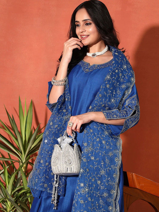 Dhiyona SN Women's Ethnic Motifs Embroidered Kurta with Trousers & Dupatta