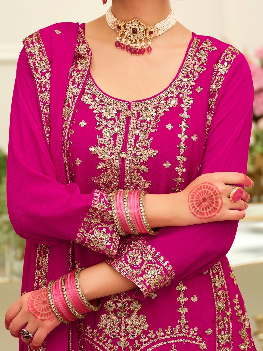 Women Ethnic Motifs Embroidered Kurta with Palazzos & Dupatta