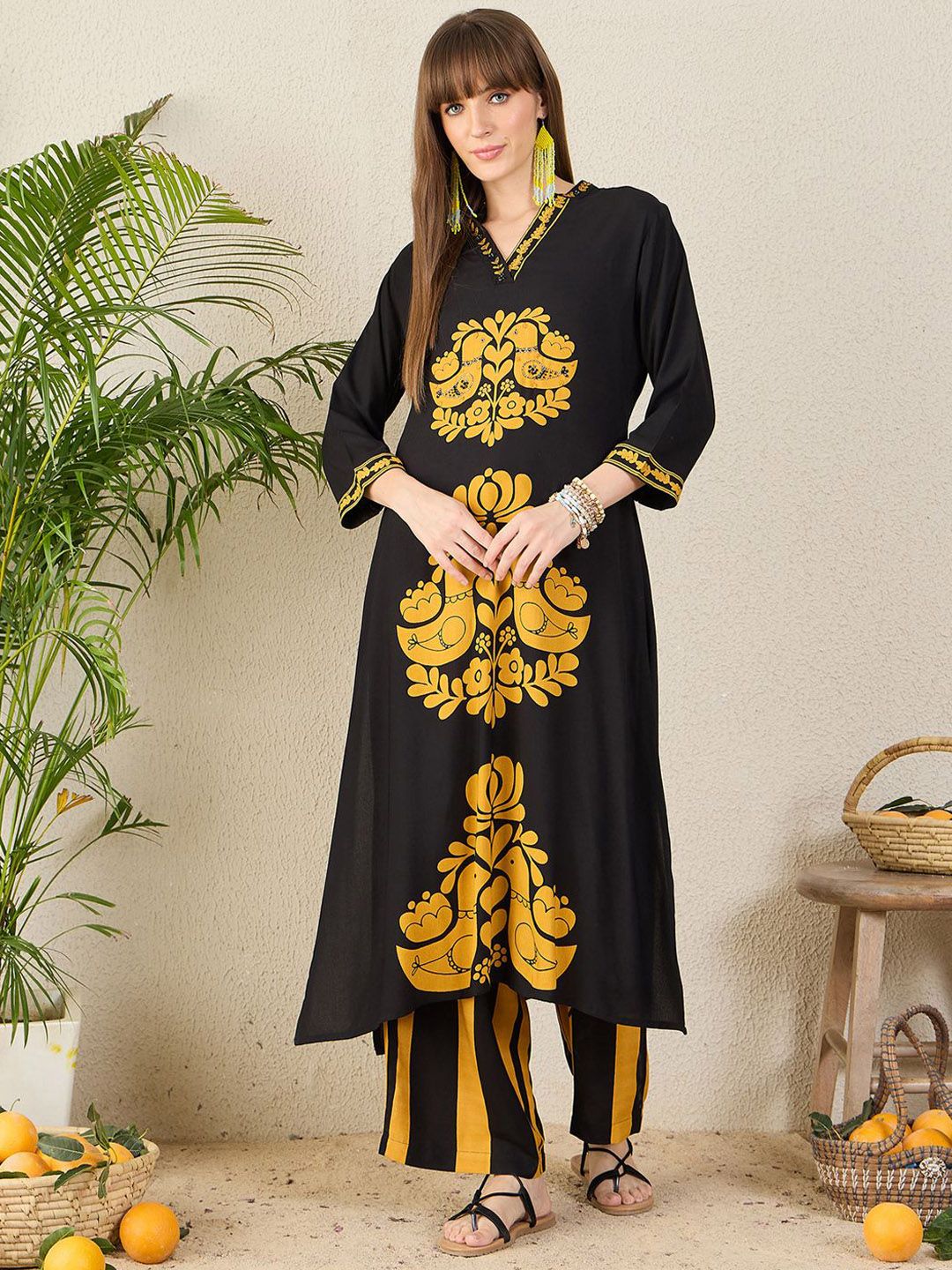 Dhiyona IE Printed Mandarin Collar Tunic With Palazzo