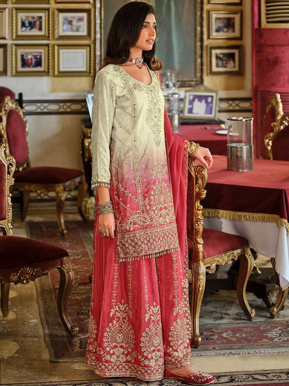 Dhiyona IE Ethnic Motifs Embroidered Round Neck Straight Kurta With Sharara & Dupatta