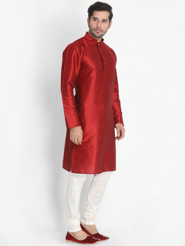 Men's Maroon Silk Blend Straight Kurta Pyjama Set