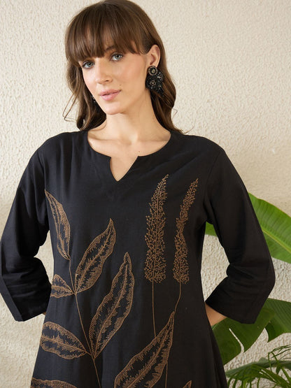 Dhiyona IE Embroidered Round Neck Three-Quarter Sleeves Pure Cotton Tunic And Trousers