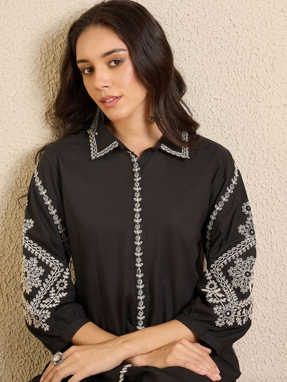 Women Ethnic Motifs Embroidered Regular Thread Work Pure Cotton Kurta with Trousers