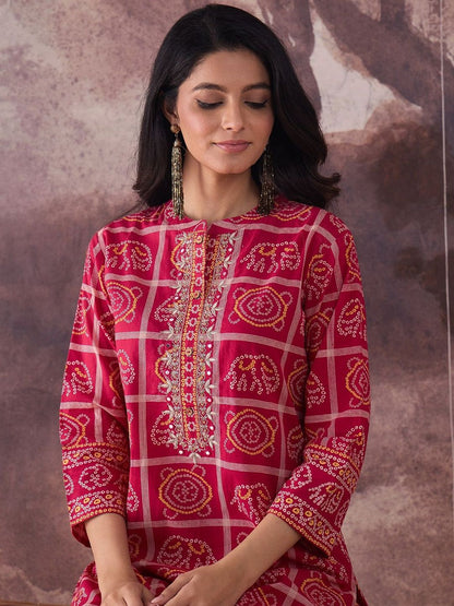 Dhiyona IE Printed Mandarin Collar Pure Cotton Tunic With Trousers