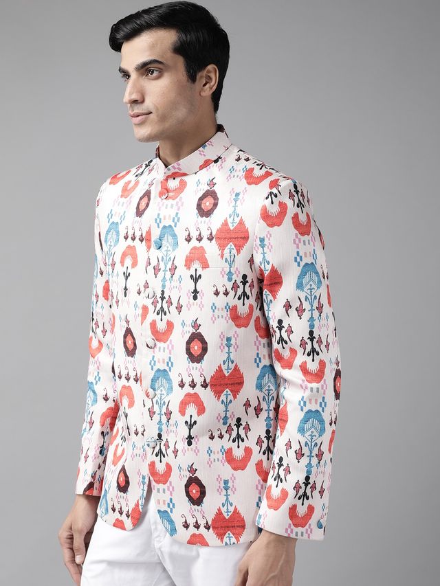 Men's MulticolorBaseCream Silk Blend Straight Jodhpuri