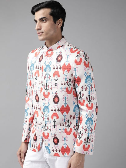 Men's MulticolorBaseCream Silk Blend Straight Jodhpuri
