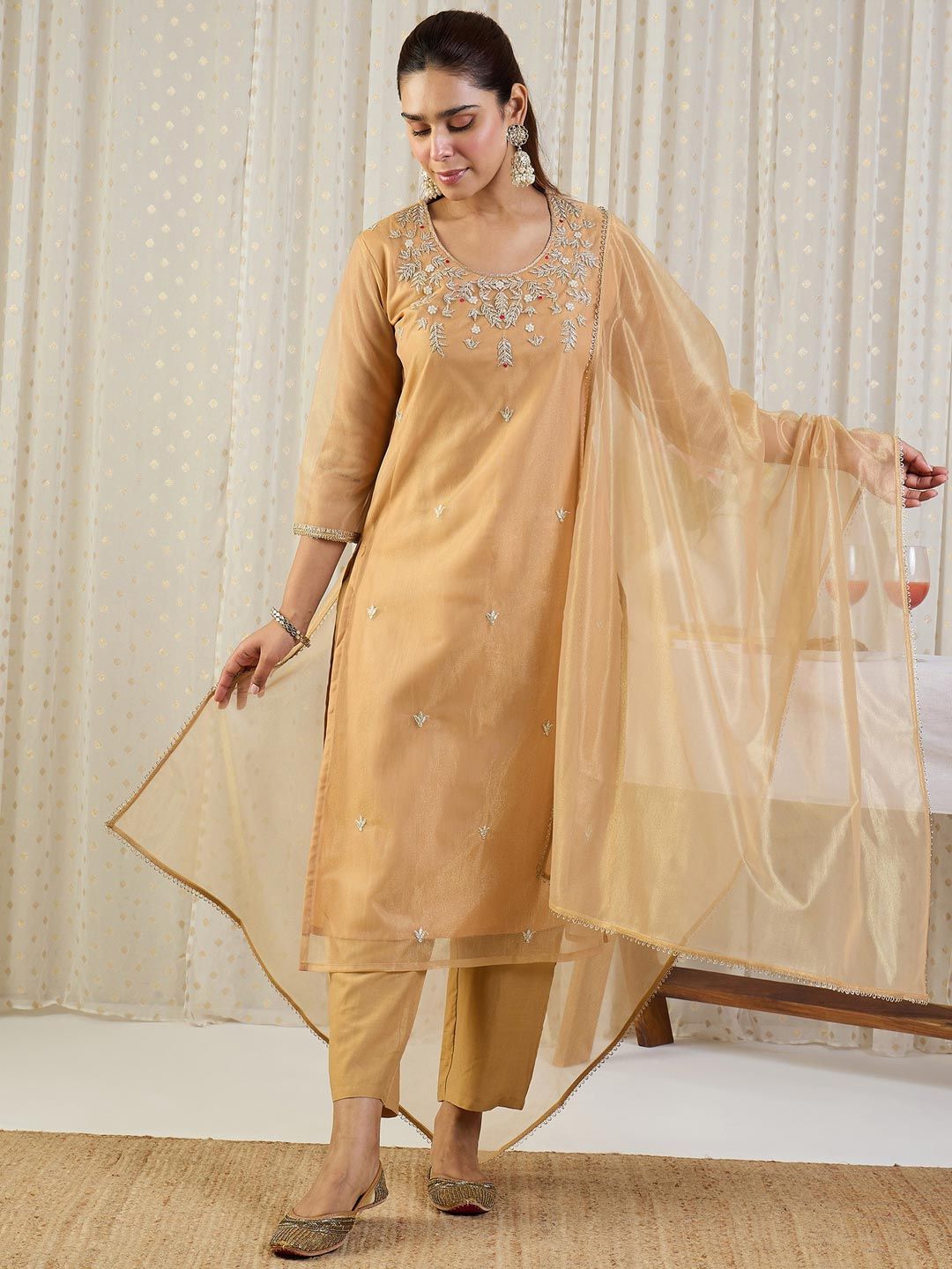 Women Ethnic Motifs Embroidered Regular Sequinned Kurta with Trousers & With Dupatta